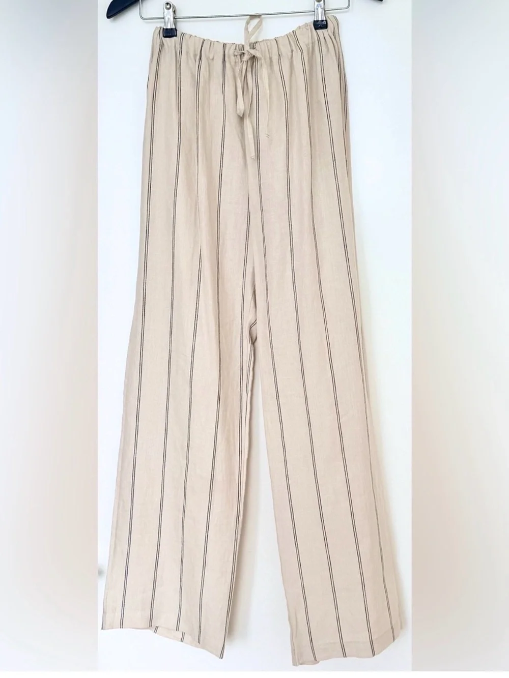 NWOT Reformation Relaxed Olina Striped Linen Pants in Oatmeal & Black | XS
